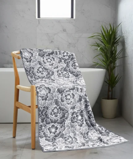 Floral 1 Pc Bath Towel, Grey| 600 GSM Cotton
